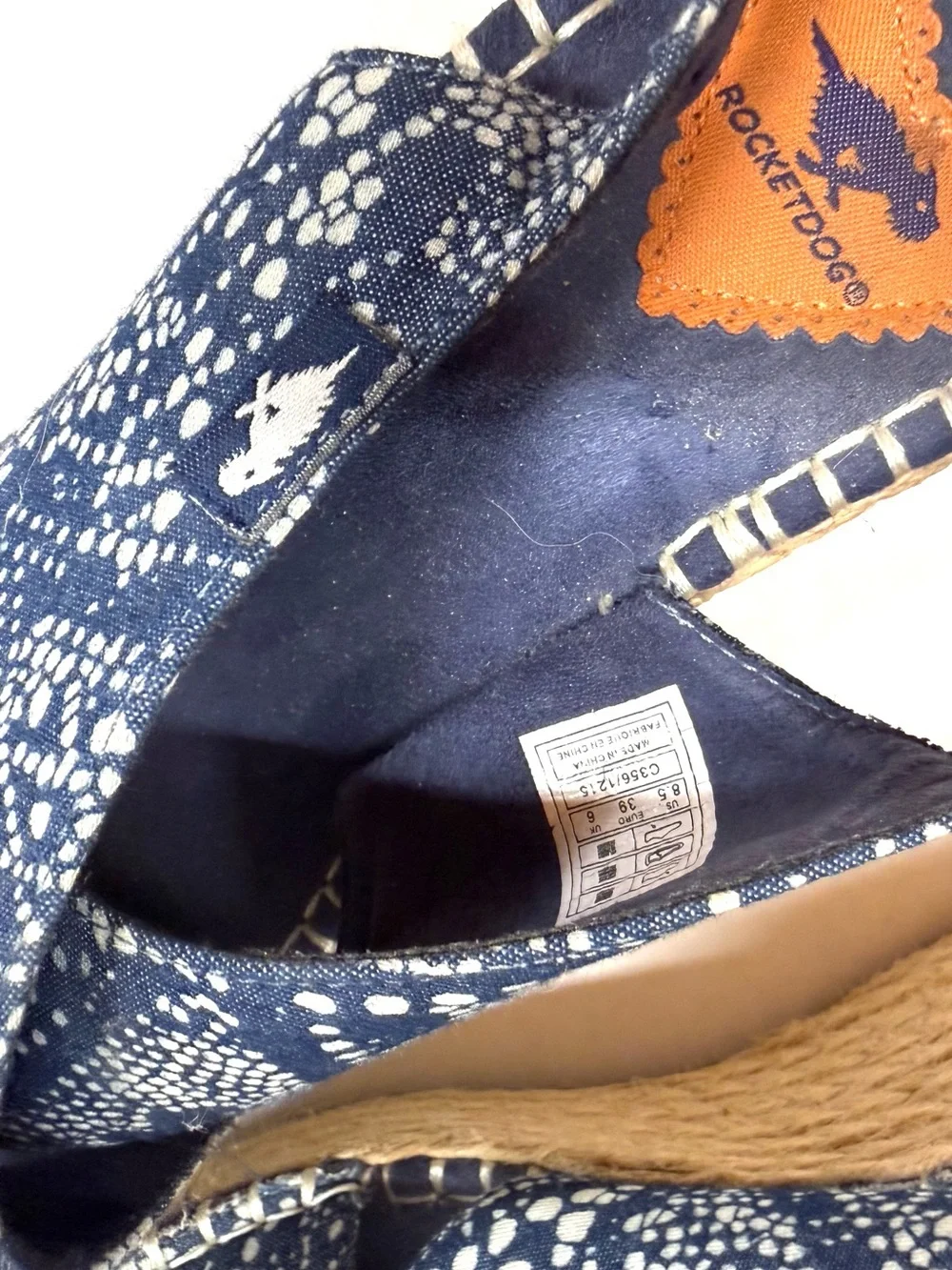 Rocket Dog Navy & White Printed Espadrille Wedge Sandals sz8.5